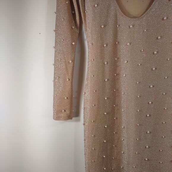 Nude Pearl Embellished Maxi Dress, Fitted, Size Small - Picture 5 of 8